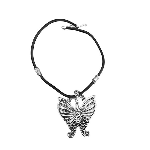 Butterfly Pendant Necklace With Black Cord & Silver-Tone Accents For Women - Picture 1 of 4